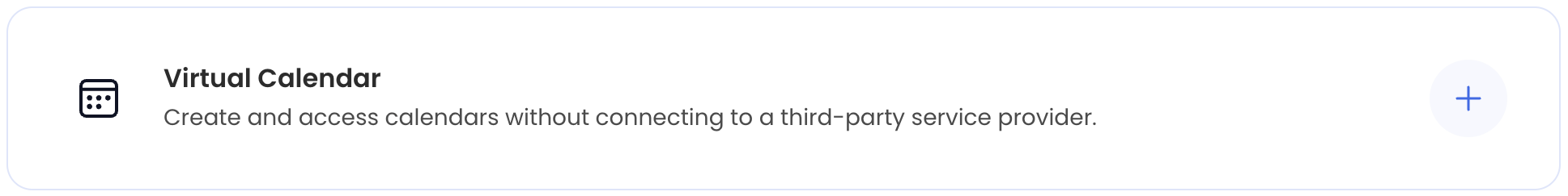 A close-up of the Nylas Dashboard Connectors page displaying the Virtual Calendar connector entry.