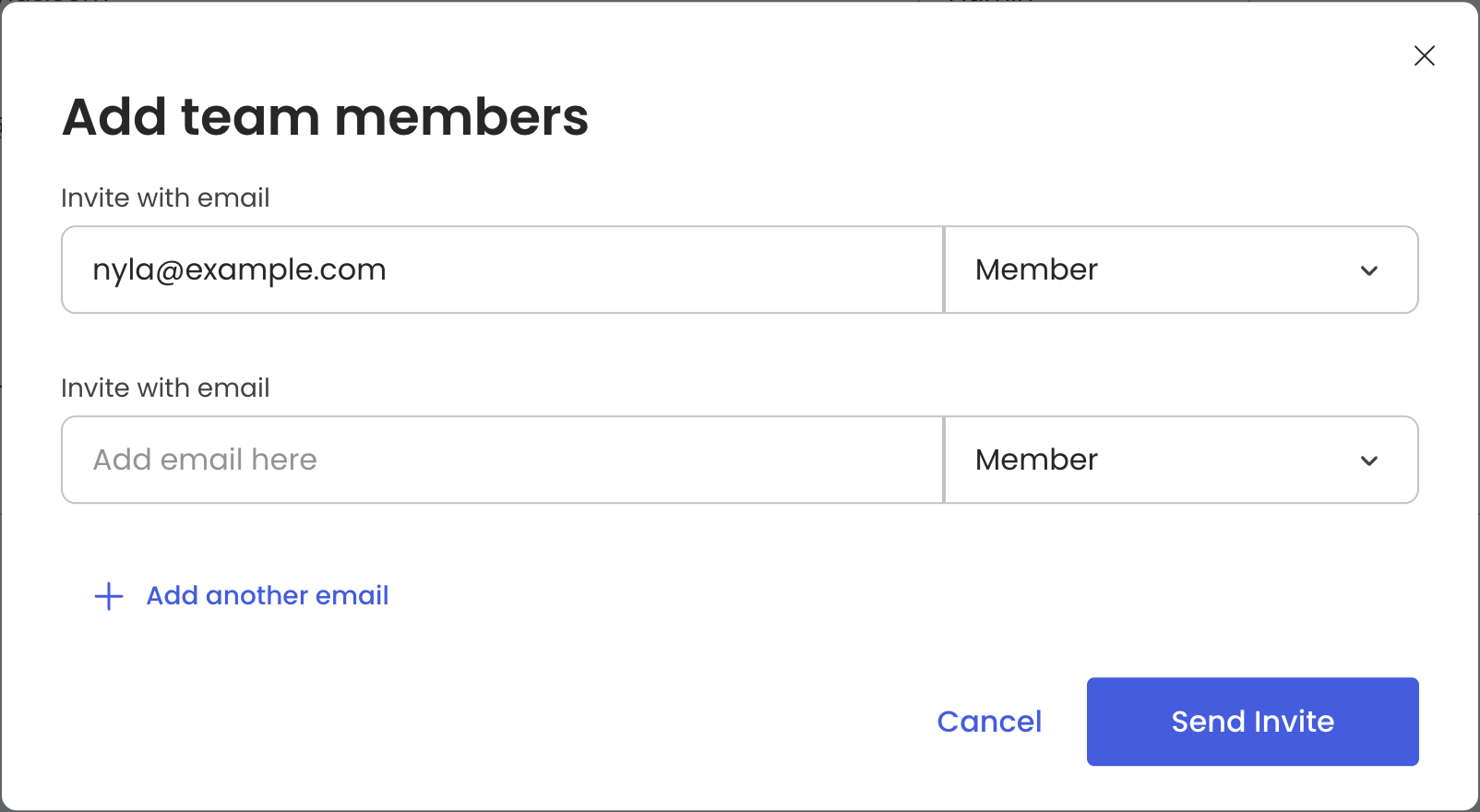 The Nylas Dashboard displaying the Invite Members dialog.