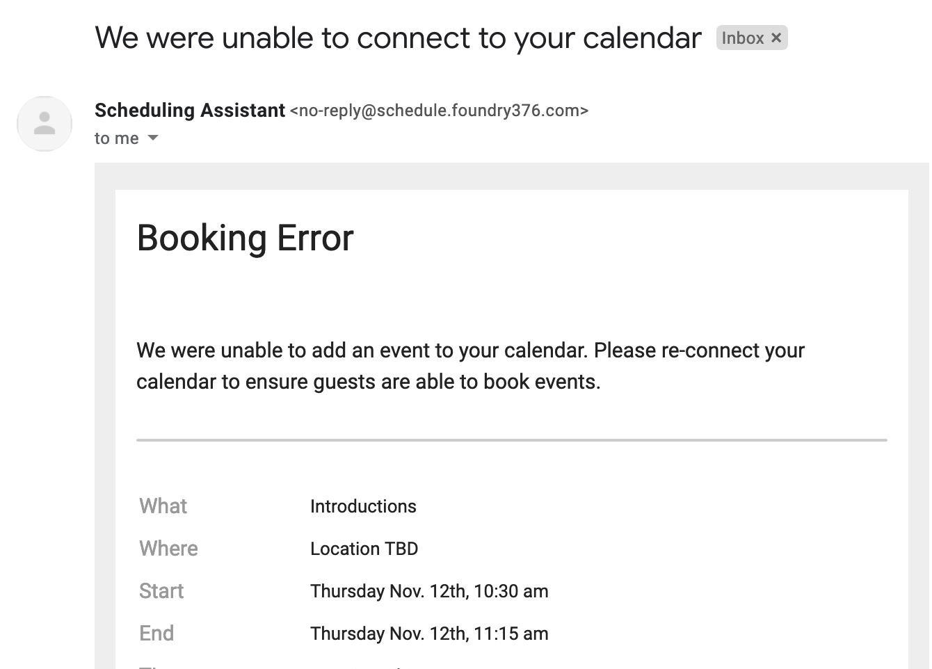 Scheduler Failed Booking
