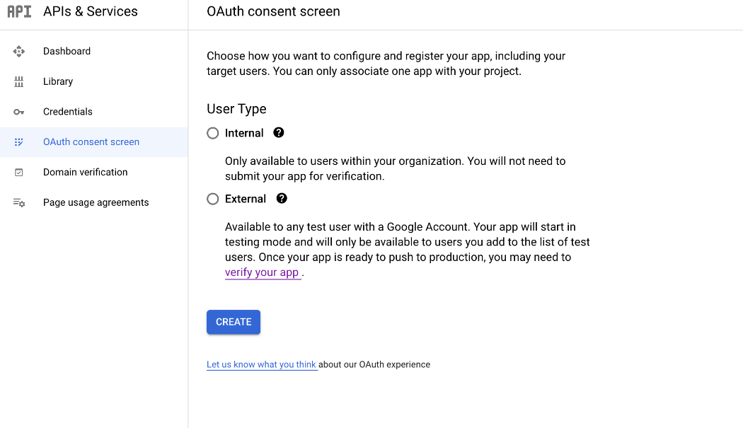 The Google Cloud Platform Console showing the "OAuth consent screen" page.