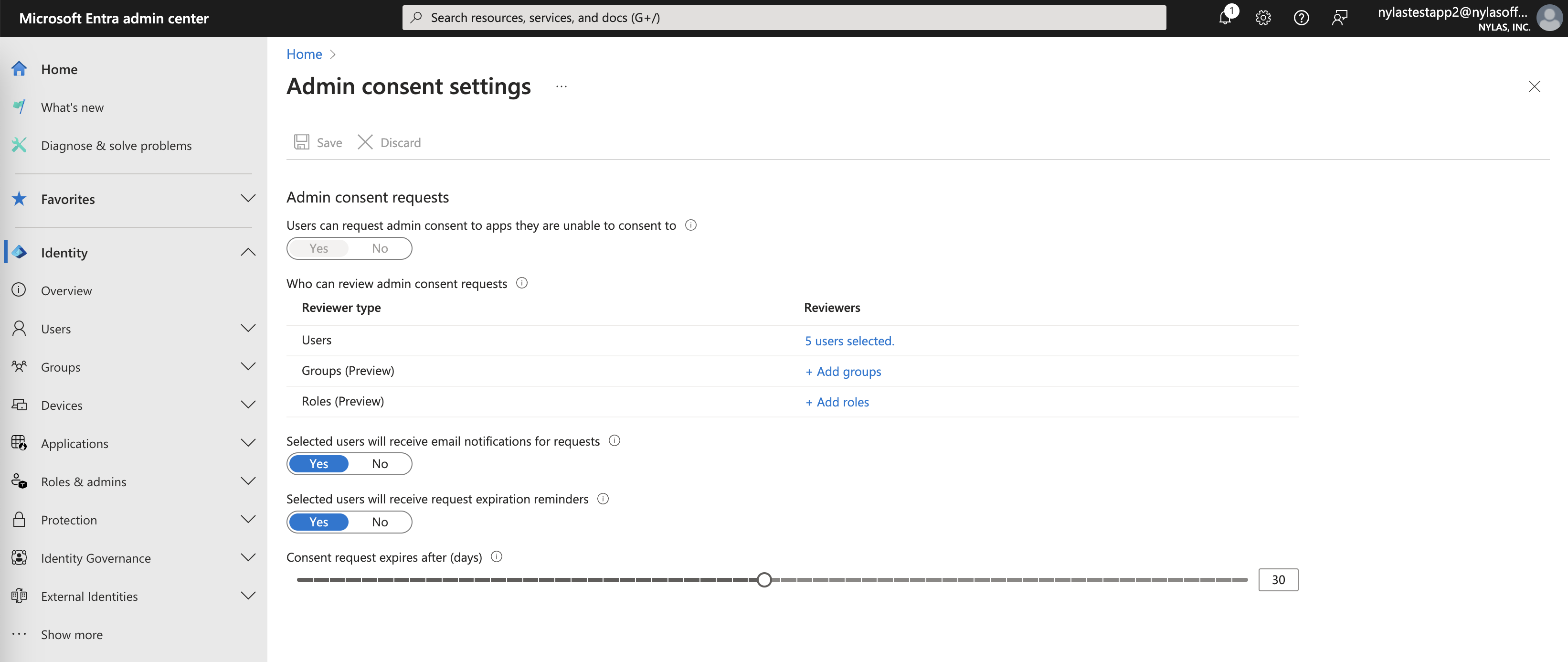 The Microsoft Entra admin center showing the "Admin consent settings" page.