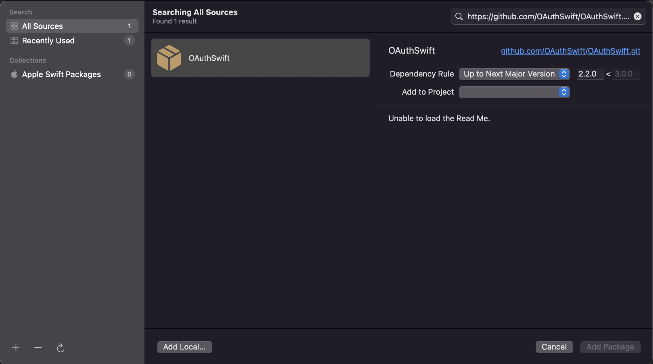 Xcode Package Version Selection