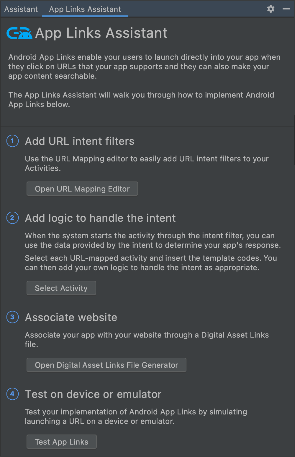 Android Studio App Links Assistant