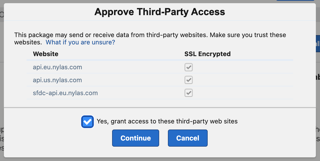 The Salesforce "Approve Third-Party Access" pop-up displaying a list of third-party websites requesting access to the Salesforce instance.