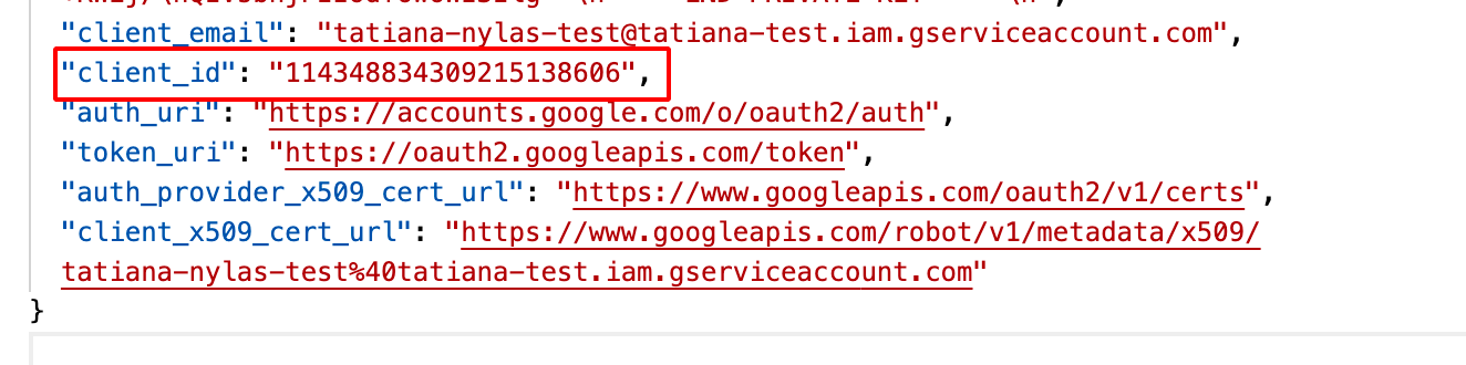 A close-up of a JSON snippet. The "client_id" parameter is circled in red.