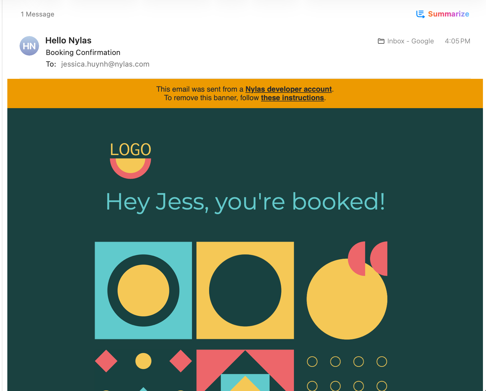 Screenshot of the Nylas Transaction Send Banner