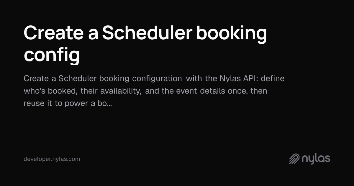 Create a Scheduler booking config | Docs